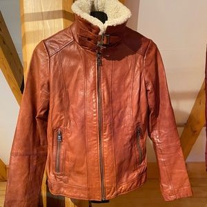 Banana Republic leather lamb shearling collar rust jacket